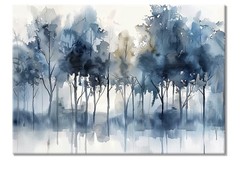 Abstract Watercolor Forest Canvas Wall Art, Misty Blue And Grey Painting 12X18in
