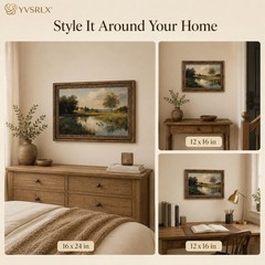 Framed Vintage Landscape Wall Art, 12×16 Inch Countryside Lake Decorative Pri…