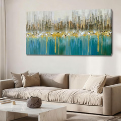 Teal Abstract Cityscape Canvas Art – 48″x24″ Modern Skyline Wall Decor