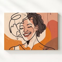 Joyful Expression Canvasplayful Line Drawing Of Woman With Bold Color Blocks