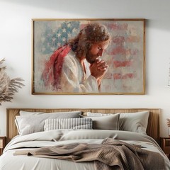 Jesus Prays for America, Patriotic Faith Poster, 4th of July Decor