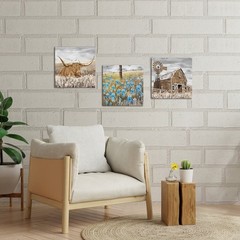 Farmhouse Canvas Art Farm Landscape Wall Art Longhorn Barn Texas Bluebonnet P…