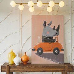 Happy Rhino In Convertible Canvaswhimsical Kids’ Wall Art