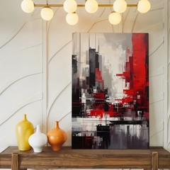 Wall Art Abstract Cityscape Canvas Dynamic Fragmented Skyline In Red & Black
