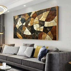 Brown Golden Black White & Beige Print Unframed Canvas Painting for Living