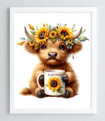 Cow Wall Art Print, Cute Cow With Mug Art Print Farmhouse Decor, Home Decor