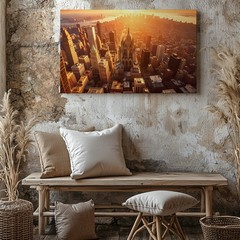 Golden Hour Cityscape Canvas Aerial Modern & Gothic Architecture Art Wall Art