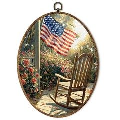 American Flag Garden Floral Oval Wall Art, Anniversary USA Flag Framed Canvas…