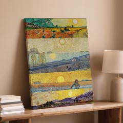 Set Of 5 Vintage Canvas Wall Art Farm Landscape Scenes With Sun And Figures