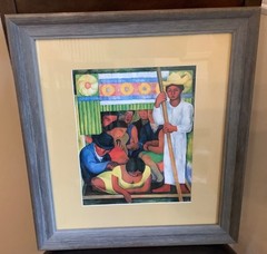 Vintage Diego Rivera The Flower Boat Art Print Mexican Modernism Folk Art Framed