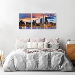 Canvas Print Wall Art Chicago City Sunset Night Skyline Architecture & Maps C…