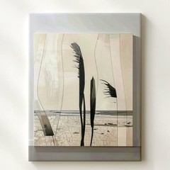 Modern Abstract Canvascurved Black Shapes On Cracked Beige Background Wall Art