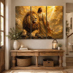 Jesus Lion of Judah Triptych Canvas Wall Art 3 Piece Christian Religious Home