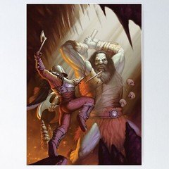 Warrior vs Giant Poster Epic Fantasy Battle Wall Art Hero Monster Print-Unframed