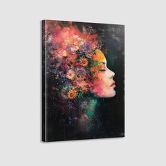 Framed Canvas Wall Art Beautiful Woman With Colorful Flowers, White Flowers H…