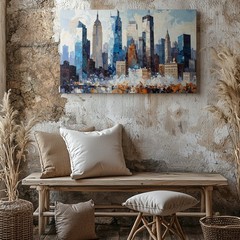 Canvas Classic City Urban Metropolis Cityscape Panoramic Featuring Seri Wall Art