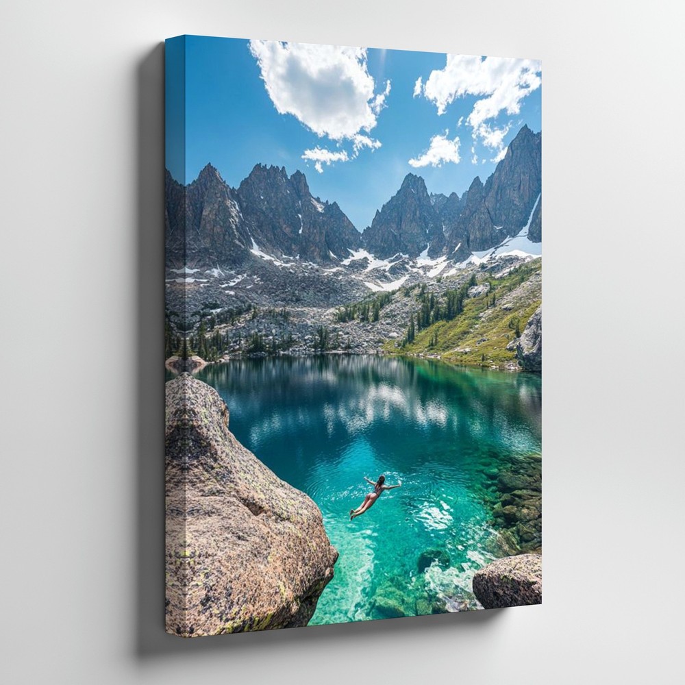 Mountain Lake Landscape Canvas Wall Art Nature Scene Crystal Clear Water Print