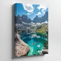 Mountain Lake Landscape Canvas Wall Art Nature Scene Crystal Clear Water Print