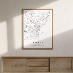 Aarhus City Map Denmark Map White Modern Decor Minimalist Travel Art