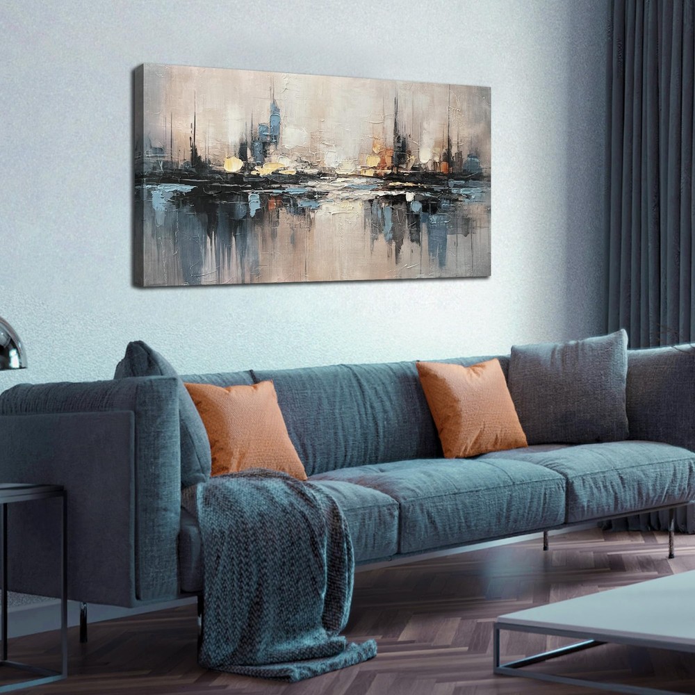 Abstract Canvas Wall Art for Bedrooom Blue and Gray Wall Decor for Living Roo…
