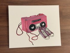 Vintage Boombox And Sneakers Poster: Acrylic On Canvas 20’x16’