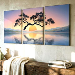 3 Pieces Serene Sunset Landscape Tree Silhouette Large Wall Art for Set Of 3