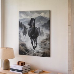 Wild Spirit Galloping Horses Canvasgrayscale Nature Art Wall Art