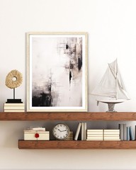 Abstract Wall Art Japandi Minimalist Home Decor Neutral Beige Oak Frame 12×16