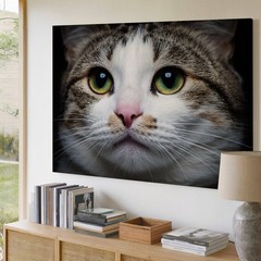 Create An Image Of A Playful Cat’s Close-up Face, Emphasizing Its Large Wall Art