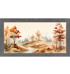 Autumn River Fall Landscape Framed Wall Art Watercolor Wide Farmhouse Scenic Art