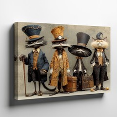 Whimsical Cats in Victorian Attire Canvas Wall Art Vintage Style Home Decor