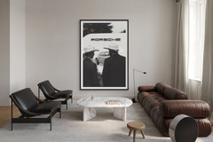 Vintage Porsche Exhibition Poster | Black and White Luxury Car Wall Art