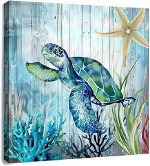 Sea Turtle Ocean Canvas Wall Art, Waterproof Canvas Print Size 14×14