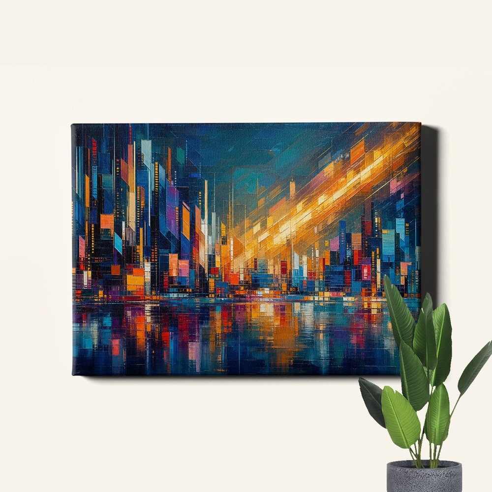 Abstract city skyline golden diagonal glow Canvas Print contemporary urban art