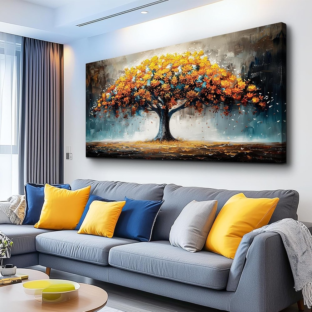 Abstract Tree Landscape Canvas Painting Home Decor Wall Mural,24″x48″ DIY Framed