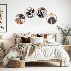 Set of 4 Elegant Boho Wooden Wall Art – Geometric Hanging Decor (10 Inch)