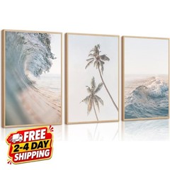 Beach Wall Art Decor Coastal Ocean Poster Palm Tree Canvas Wall Decor Beachy