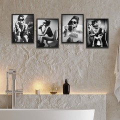 4PCS Funny Bathroom Wall Art Bathroom Decor Bathroom Accessories Black and Wh…