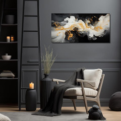 Elegant Black, White & Gold Abstract Canvas Art for Living Room & Office 20″x40