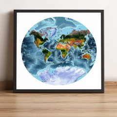 World Map, Van der Grinten Projection World Map, Framed World Relief Map
