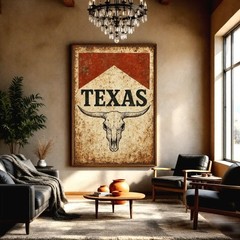 Texas Longhorn, Retro Texas Poster, Vintage Western Decor, Longhorn Print
