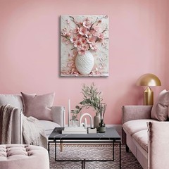 Pink Floral Canvas Wall Art: Colorful Decor for Living Room