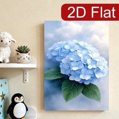 Sky Blue Hydrangea Cloud Minimal Canvas Wood Frame Fresh Home Wall Decor Gift