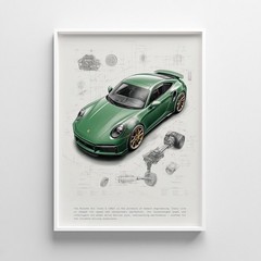 Green Porsche 911 Poster Vintage Automotive Car Wall Art Garage Decor Print