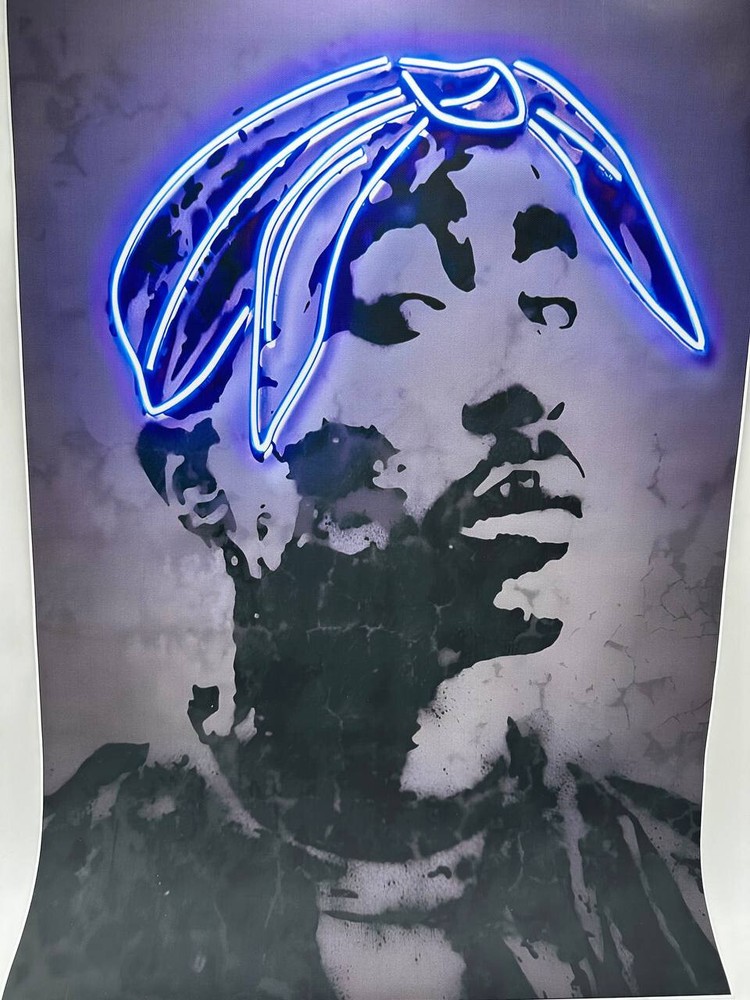 Canvas Neon Style 2Pac Poster Hip Hop Rapper Wall Art Print 40x60cm US SELLER