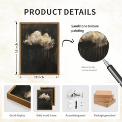 Dark Moody Cloud Wall Art, Vintage Cloud Rain Wall Decor Paintings… 12×16 inch