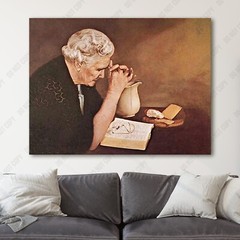 Old Woman Praying Over Daily Bread Bible Christian God Canvas Wall Art Print