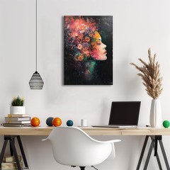 Framed Canvas Wall Art Beautiful Woman With Colorful Flowers, White Flowers H…