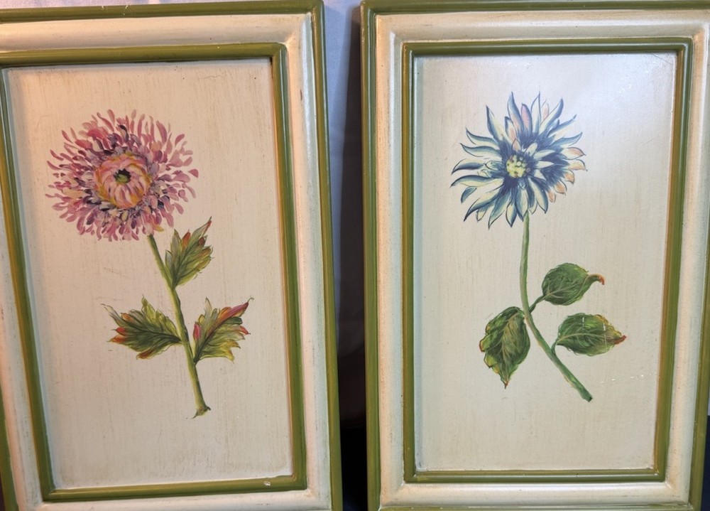 Floral Wall Art Set of 2 Green Frame Botanical Prints Cottage Farmhouse Decor