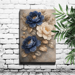 Blue and white flower floral canvas wall art, ready to hang home holiday decor